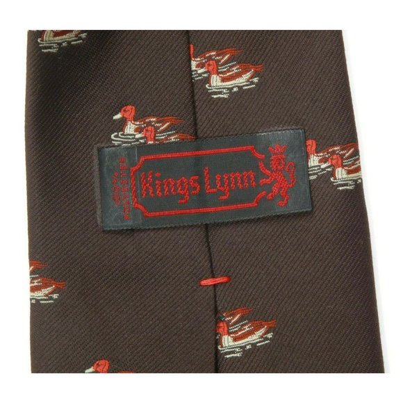 Vintage 1970s Duck Goose Bird Men's Silk Neck Tie Brown Animal Theme Kings Lynn - Picture 4 of 4